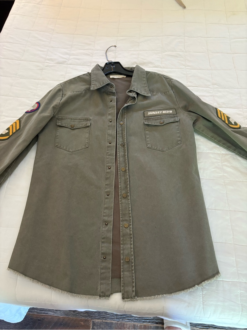 SPELL & The Gypsy: Olive Military Patch Button-Front Shirt Jacket